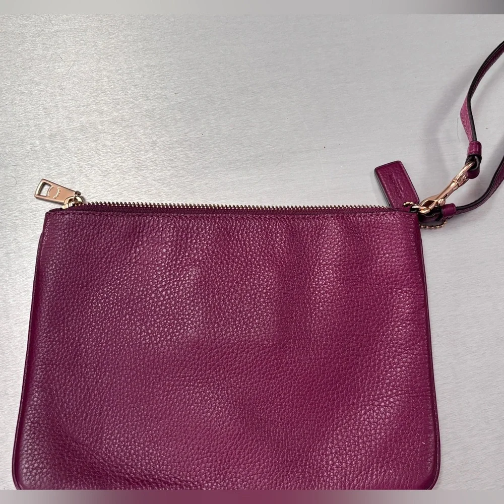 Coach Berry Purple/ Striped Leather Pouch /Wristlet